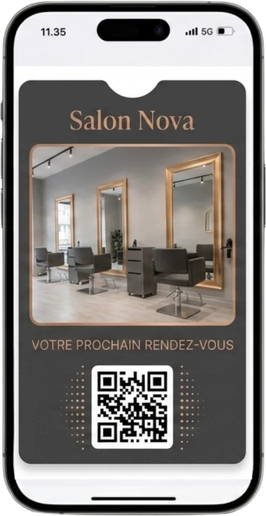 Carte de fidélité Salon Nova affichée dans un iPhone